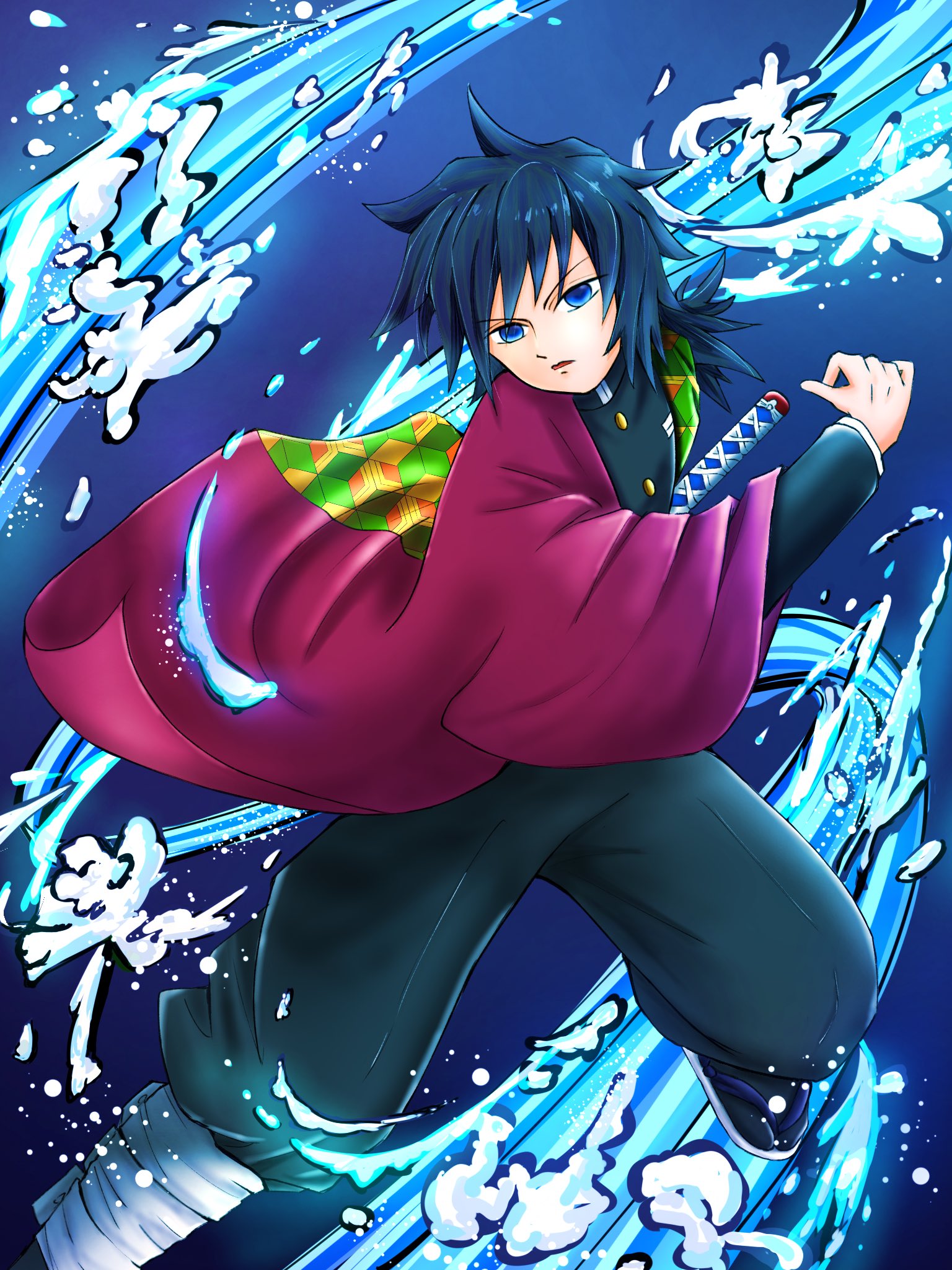 しゅか フォロワーさんのイラストを自分の絵柄でリメイクする お待たせしました おまきさん Kiamomaik の イラストリメイクさせていただきました かっこいい義勇さんやらポーズやら水やら難しすぎて収拾つかなくなってしまいなんだか別物に