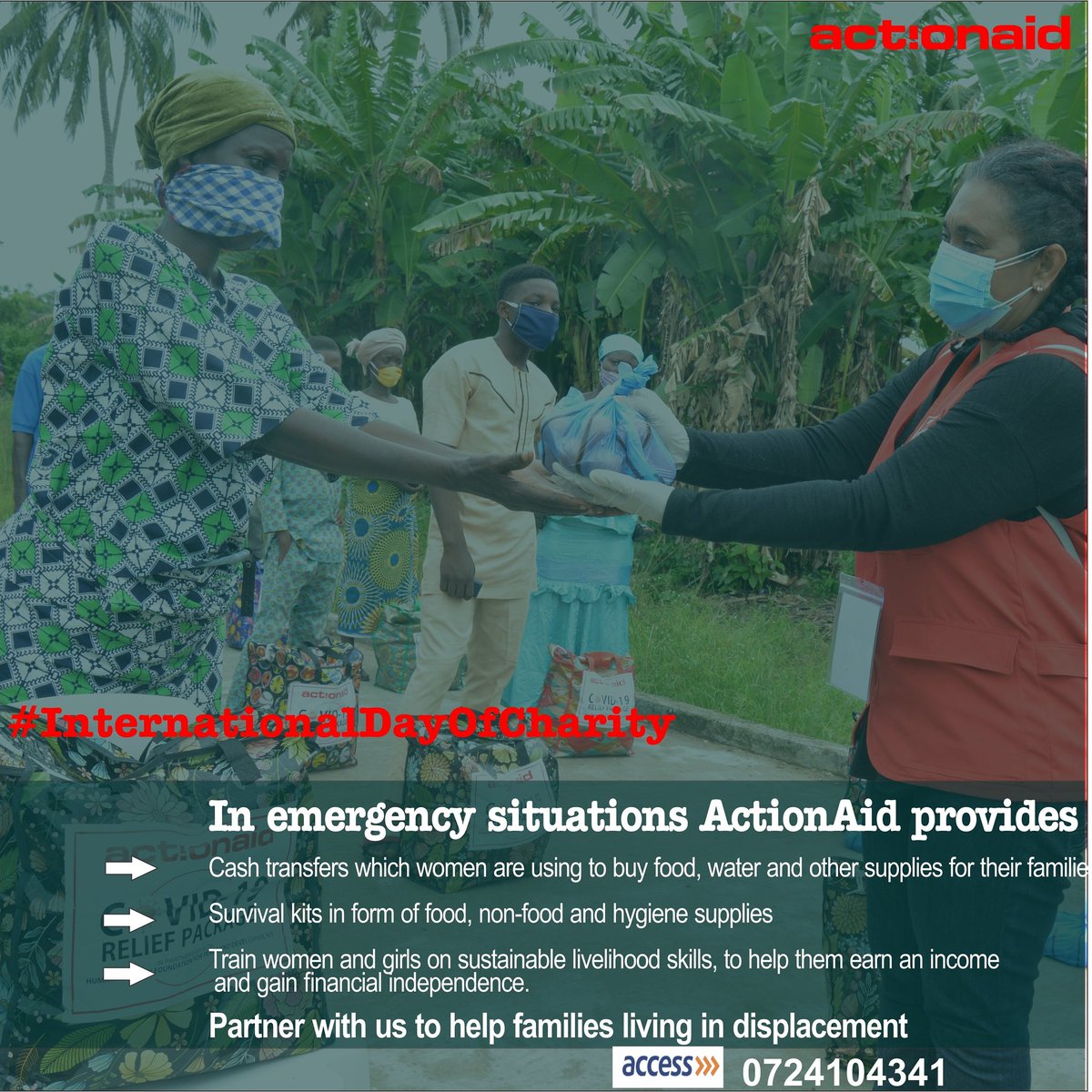Women are at the forefront of ActionAid’s response because we know women are resourceful and play a critical role in the survival of their families. Get Involved!
#internationalDayOfCharity #SaveAlife #Charity #Give