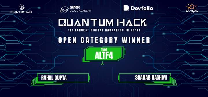 Quantum_Hack's tweet image. We would like to congratulate &apos;Team AltF4&apos;, the category winner in the &apos;Open&apos; category in Quantum Hack. 

Their project &apos;Together We Stand&apos;, which aims to combat hunger with modern agricultural techniques like hydroponics.