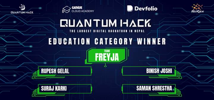 Quantum_Hack's tweet image. We would like to congratulate &apos;Team Freyja&apos;, the category winner in the &apos;Fintech&apos; category in Quantum Hack. 

Their project &apos;Freyja&apos; aims to ease teacher workloads, decrease labor costs, and allow more standardized essay grading.
