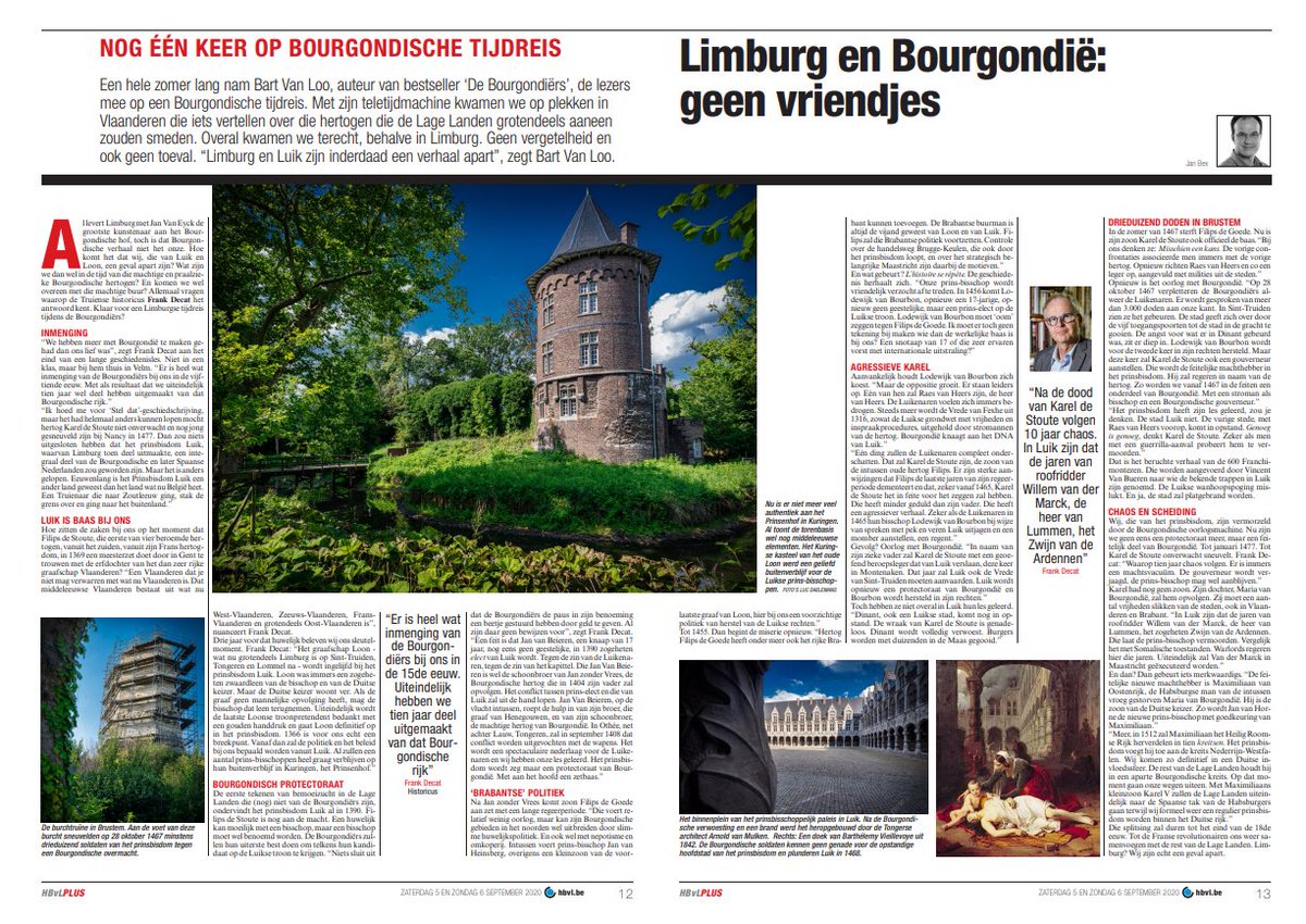 Limburg? Een verhaal apart. Dat bewijst deze annex met historicus Frank Decat op de gewaardeerde tijdreis die Bart Van Loo voor de kranten van Mediahuis deed doorheen het Vlaanderen ten tijde van de Bourgondiërs. #HBvL #Bourgondiërs #Limburg #Loon #Luik #geschiedenis