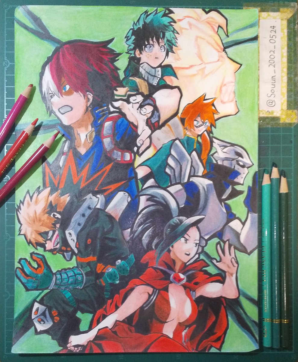 ヒロアカ 色鉛筆で僕のヒーローアカデミア 22巻の表紙を描きました 初めてのちゃんとした 𝓢𝓸𝓾𝓷 のイラスト
