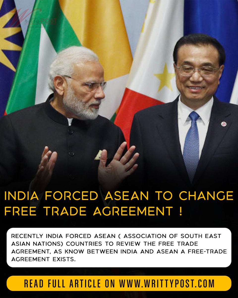 becinemouse's tweet photo. Recently India forced ASEAN ( Association of South East Asian Nations) countries to review the free trade agreement, as know between India and ASEAN a free-trade agreement exists.
follow @writtypost https://t.co/QDf7wpdZIZ