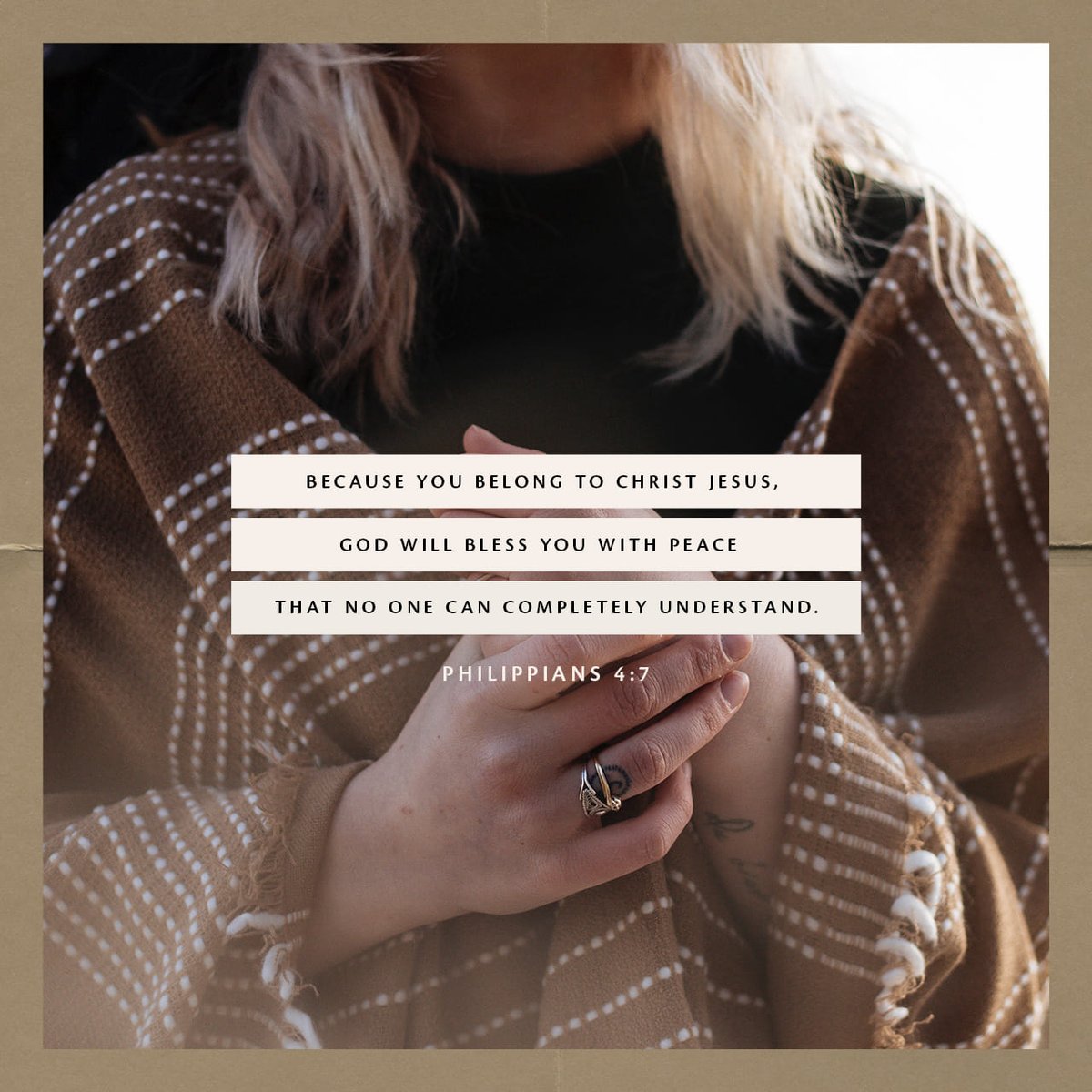 Then, because you belong to Christ Jesus, God will bless you with peace that no one can… bible.com/392/PHP.4.7