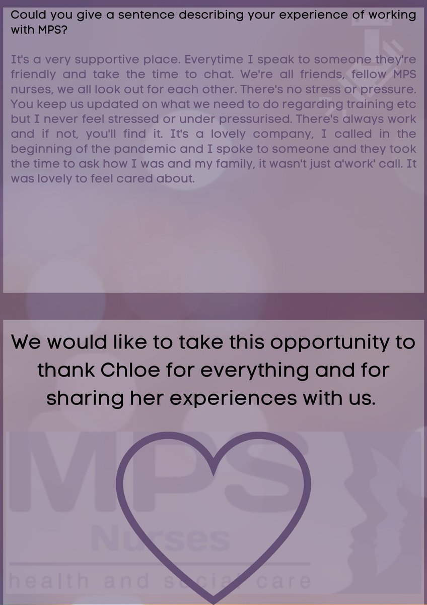 MPSHealthcare's tweet photo. Today the spotlight is on Chloe💜
Enjoy reading her experiences &amp; how she's coped.
We want to say thanks to Chloe💜
Interested in joining the MPS family?
Call 01443 230222 or visit https://t.co/qvpvoUcjPi to see our latest vacancies.

#SpotlightSeries #MPSNurses #Chloe #NRecW https://t.co/y7hseImTqc