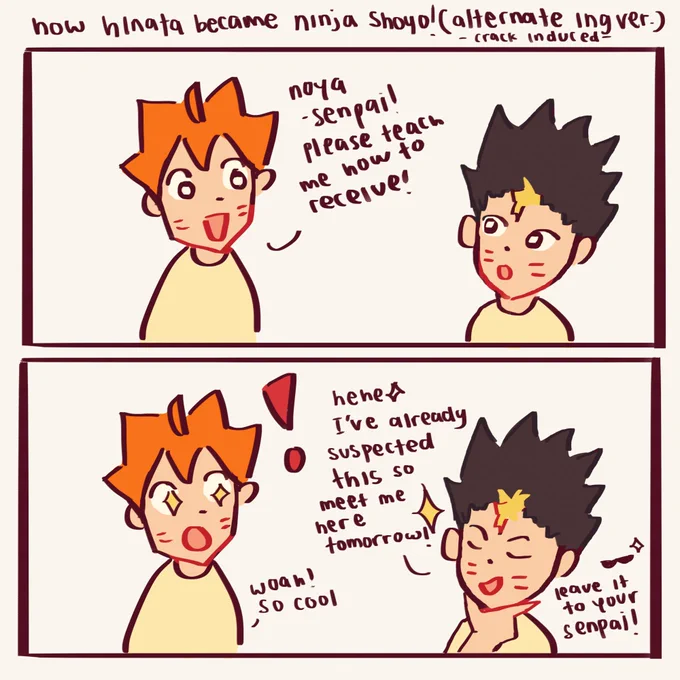 how hinata became ninjashoyo ing edition ((warning pure crack ?)) *insert intense tabata music*

#haikyuu #haikyuufanart #hqfanart 