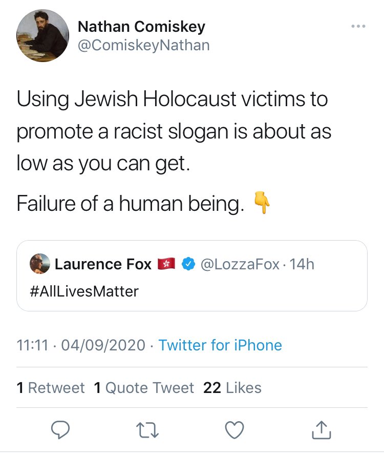 And if you support that as ‘fair rhetorical use of the Holocaust’ then you can’t complain when causes that you don’t like adopt it. How about everyone just stops abusing our dead relatives. Its hurtful, selfish and immoral. We need your help calling it out, not excuses....