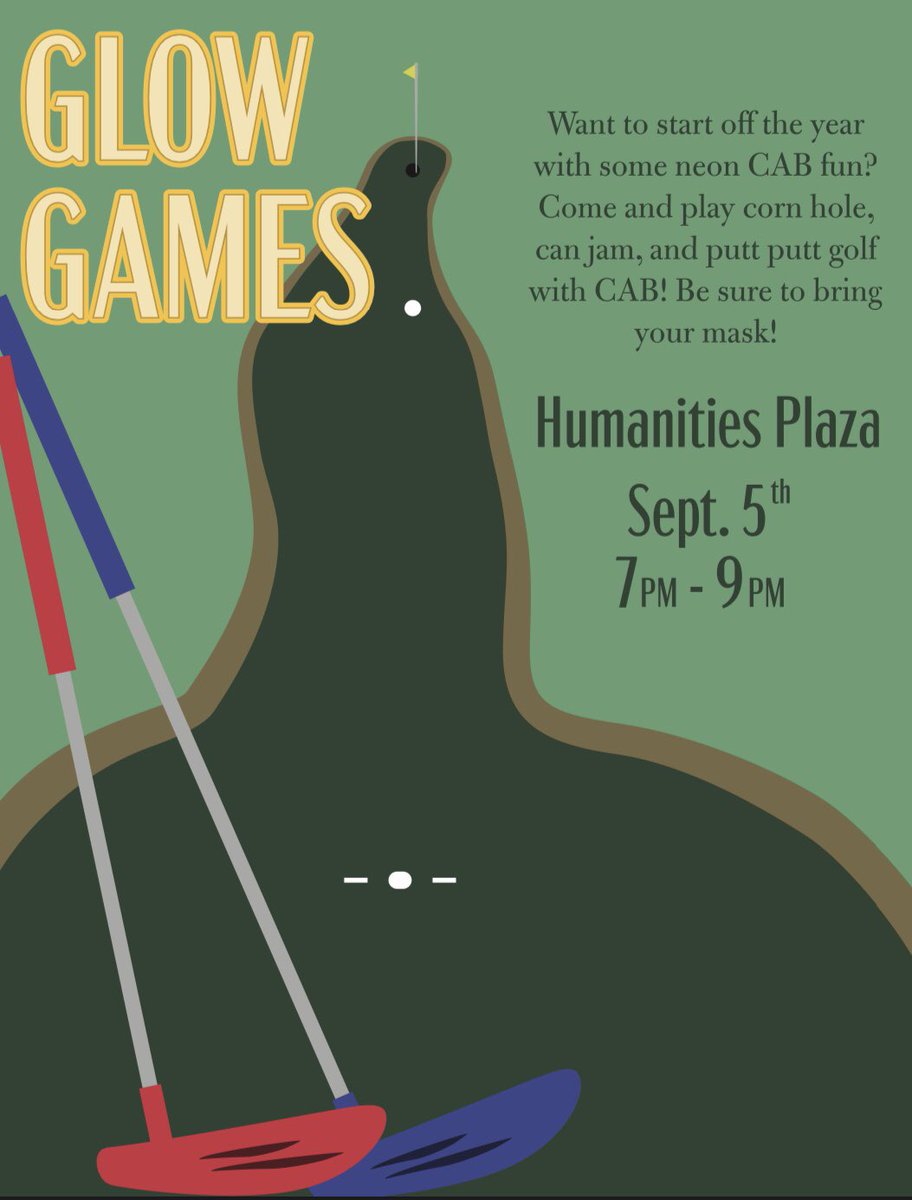 Join CAB tonight for Glow Games! Wear a mask and enjoy a night of fun! ⛳️😷
