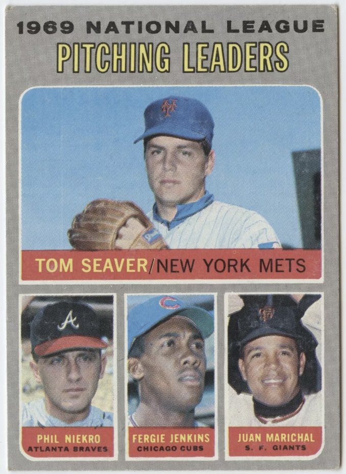 CardboardHistry's tweet photo. From 8/9 to 9/27 1969, #TheFranchise went 10-0 w/ 1.34 ERA (.170 opp BA), 8 CGs & 3 SHOs in 11 starts. THAT’s what an ace does in crunch time of a pennant race! #Mets chased #Cubs down to win 1st ever NL East 👑 & meet/beat #Braves in NLCS & #Os in Fall Classic. #DropandDrive https://t.co/dF7eohH6oy