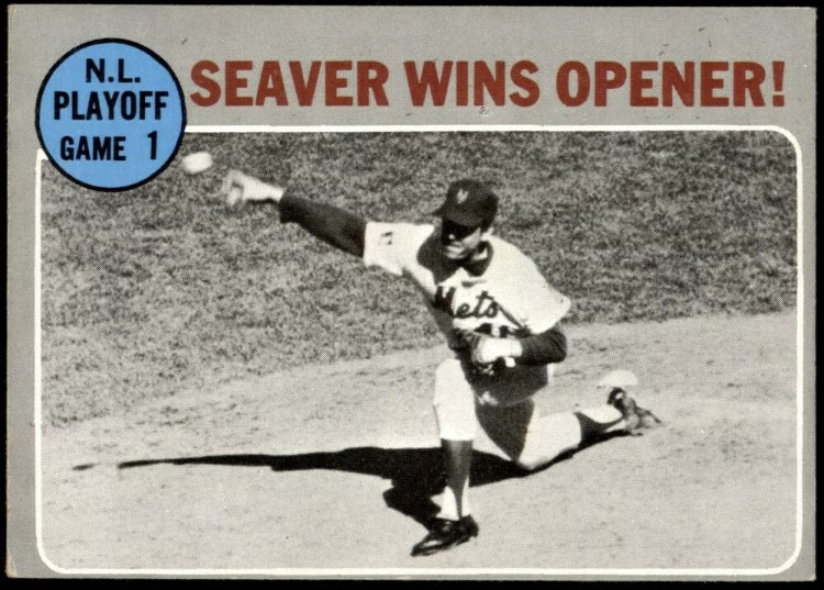 CardboardHistry's tweet photo. From 8/9 to 9/27 1969, #TheFranchise went 10-0 w/ 1.34 ERA (.170 opp BA), 8 CGs & 3 SHOs in 11 starts. THAT’s what an ace does in crunch time of a pennant race! #Mets chased #Cubs down to win 1st ever NL East 👑 & meet/beat #Braves in NLCS & #Os in Fall Classic. #DropandDrive https://t.co/dF7eohH6oy
