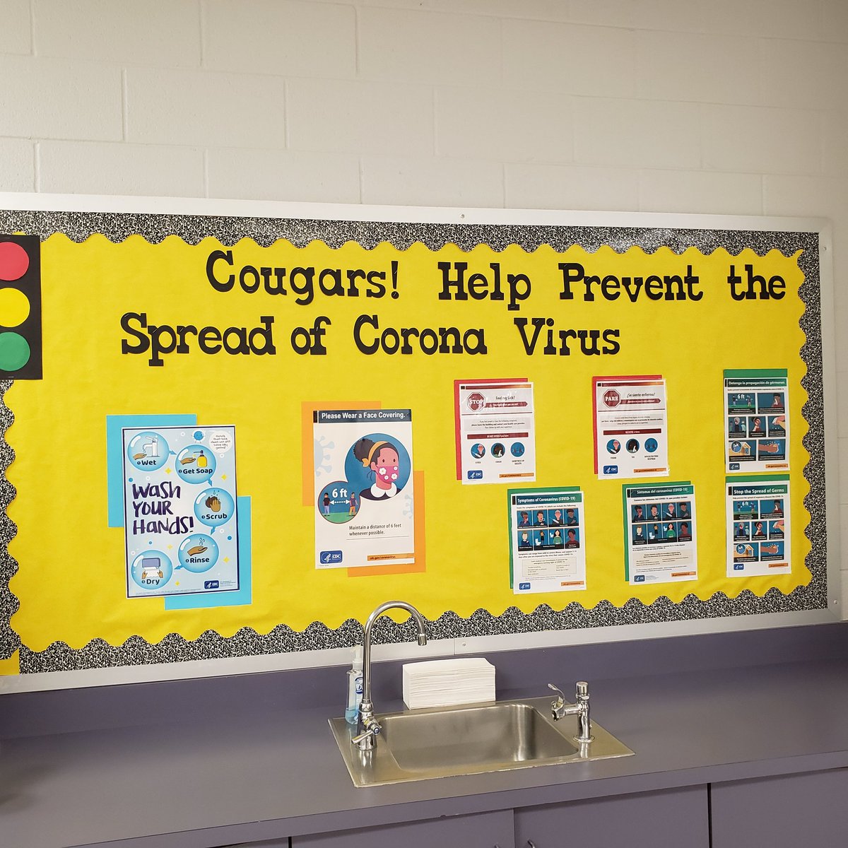Perryman_ED's tweet photo. Another bulletin board complete. Cougars enjoy your Labor day weekend. Remeber to mask up, wash hands &amp; social distance. Your Parent Liaisions https://t.co/h6FulyhUDK