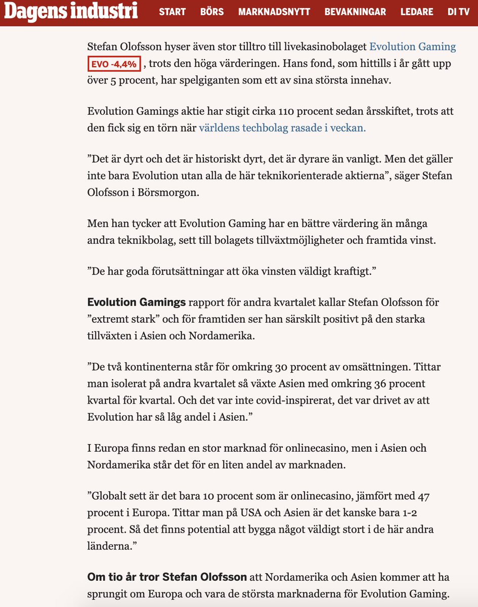 MrAndr10's tweet photo. ”Det bäddar för att $EVO kommer kunna växa väldigt kraftigt under väldigt många år, och då kommer de växa in i den här värderingen.” 

Evolution Gaming Group

#pratapengar #finanstwitter #evo #evogaming #onlinecasino #börsen #aktier #ekonomi https://t.co/z6lLLtkcKI