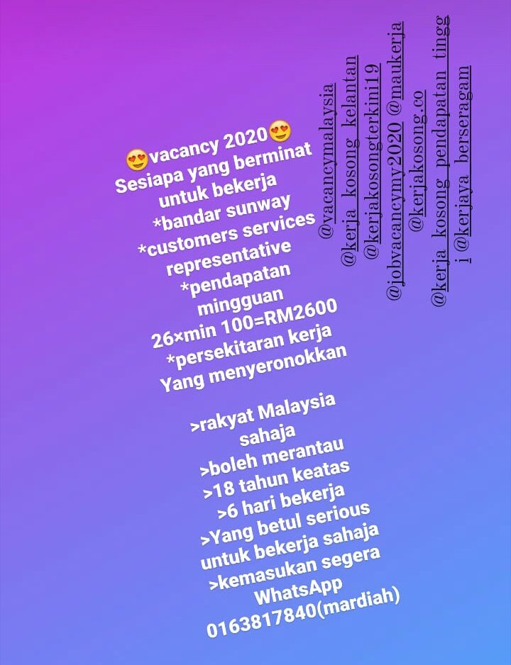 Vacancy @KerjaKosongWoi @Oh_KerjaKosong @MauKerjaMY @infokerjaya @cdcindonesia @kerjakosong2u