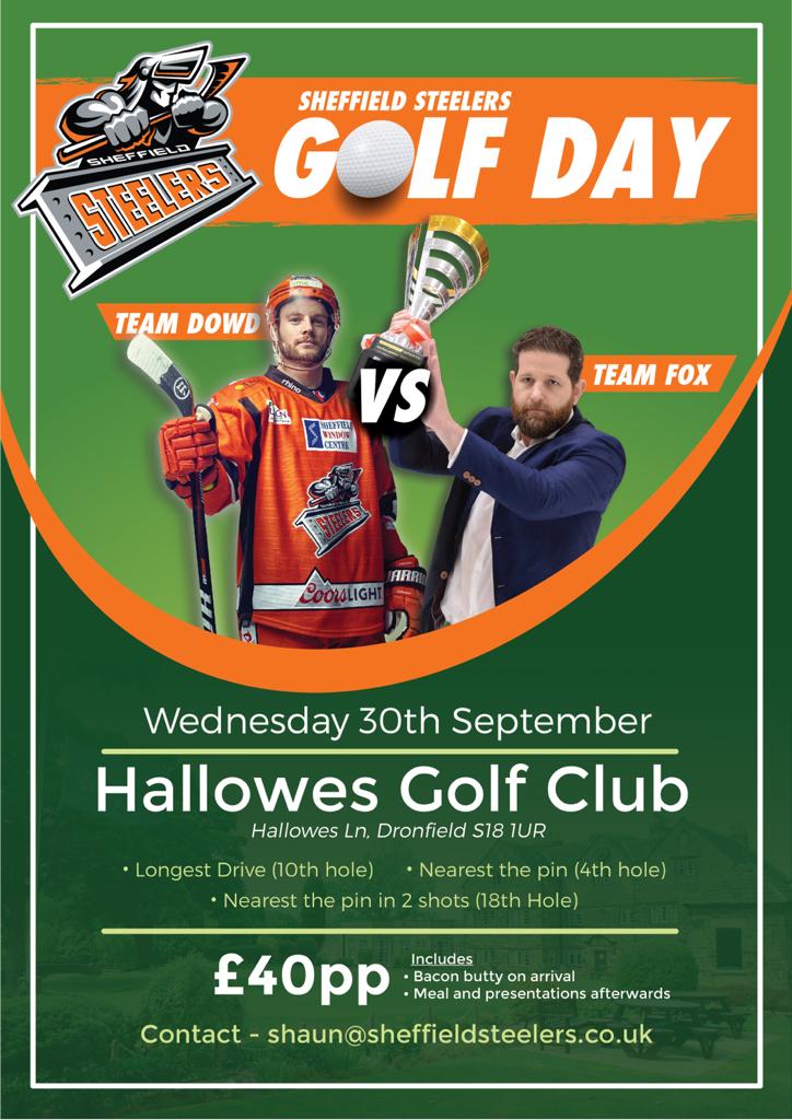 steelershockey's tweet photo. ๐โณ๏ธ๐๏ธ Join us for the Steelers Golf Day with Aaron Fox and @dowdy75
Wednesday 30th September - Hallowes Golf Club - ยฃ40PP (Includes Breakfast Butties, Golf, Meal & Presentations)
E-Mail Shaun Smith: shaun@sheffieldsteelers.co.uk
#SwingOrange | #BleedOrange https://t.co/uq0wUiO3Ca