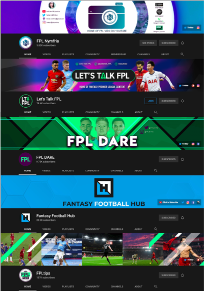 So, out of curiosity, I looked at some of the other FPL YouTube channels, to see how many were similar.Turns out, they're all different. Funny that.Are purple & green popular colours? Yeah Are any pretty much copies of another? NopeOh sorry Rambo & Scout. Will sub soon.
