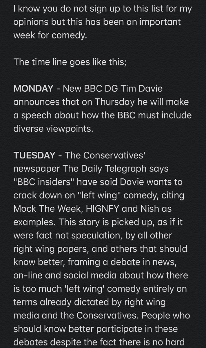 PopeLonergan's tweet photo. A good breakdown of how the right manufactured the ‘BBC war on comedy’ narrative (from Stewart Lee’s newsletter). https://t.co/utIXYtqJGT