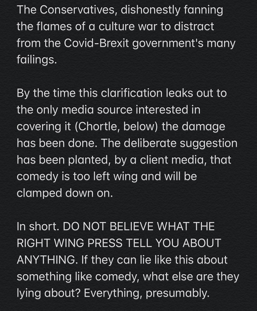 A good breakdown of how the right manufactured the ‘BBC war on comedy’ narrative (from Stewart Lee’s newsletter).