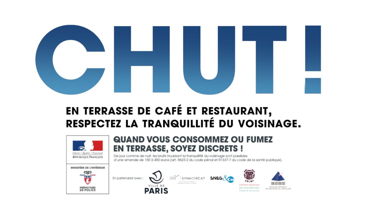 prefpolice's tweet photo. En ce samedi, vous avez peut-être prévu de vous détendre autour d'un verre en terrasse 🥂 ?
❌🗣️ Bruits, éclats de voix... Pensez aux riverains et à leur tranquillité🤫
👉 Tout en respectant les gestes barrières et le port du masque ! https://t.co/saRQYNvINh