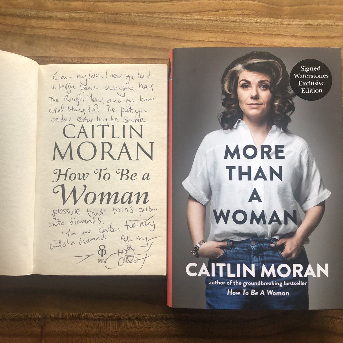 My bf had the chance to work with <a href="/caitlinmoran/">Caitlin Moran</a> he told her the tough year I’d had, she wrote a message telling me it was the same pressure carbon goes under to turn to diamonds &amp; thats what would happen to me it meant so much &amp; she was right! Can’t wait to dive into her new book