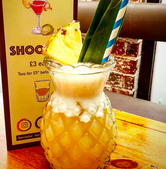 It’s the perfect weather for a Pina Colada at Piries Bar!

You can get 2 for £12 every day before 10pm.