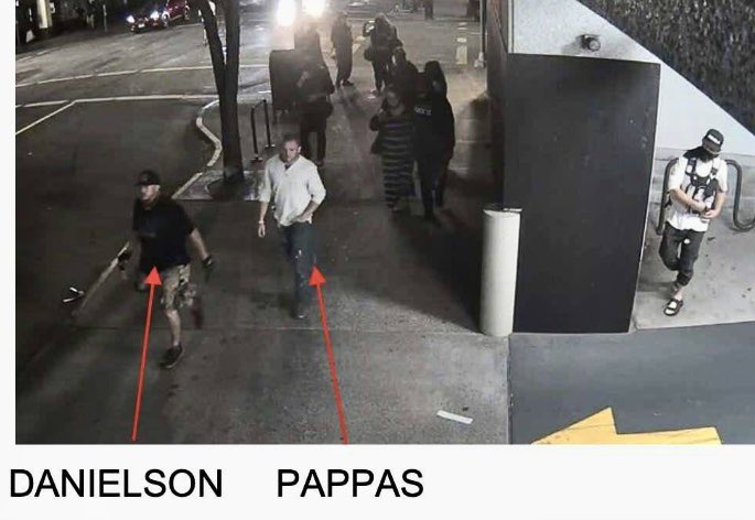 This “possible” accomplice of Michael Reinoehl can be seen in the middle of photo(just behind Pappas)with female tailing Pappas & Danielson(as Reinoehl lie in wait behind a partition with right hand on the ready to draw his weapon).
