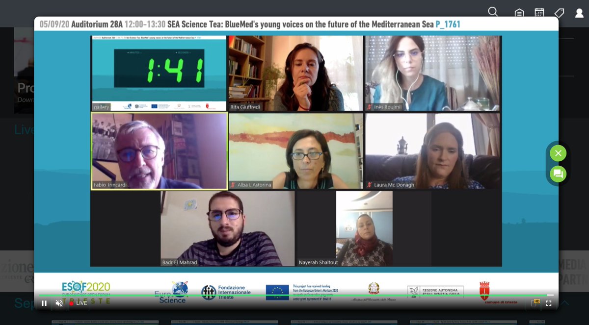 BlueMedEU's tweet photo. Really dense session at #ESOF2020, we talked about #anthropogenic pressures, #intergenerational exhange, the need of #transdisciplinarity, the complexity of #sciencesociety interplay, the building of a shared knowledge base to manage coordinately the #Med. Thanks to everybody! 🌊 https://t.co/IEuOXzM859
