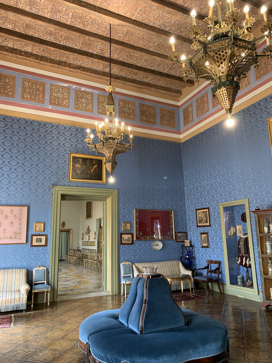 I’m in Palermo and I was the only one who showed up for this Palazzo tour at 1 pm. An older gentleman followed the guide and I up the red marble stairs. “Is he joining us?”“Oh no, that’s my father the Count.”My tour guide was the younger son. Charming manse and family.