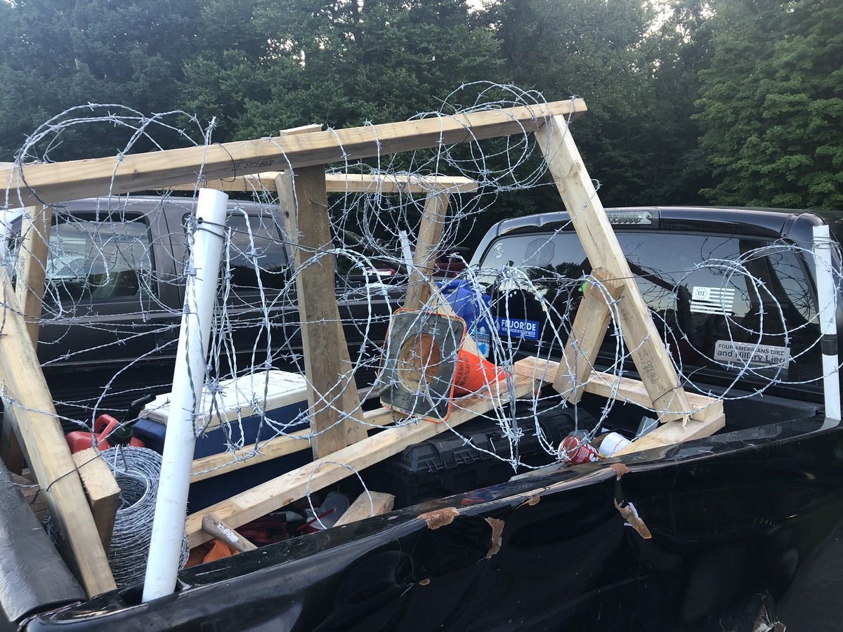 One guy parked what the members called his “battle van” complete with barbed wire on the front and surrounding his belongings in the back.