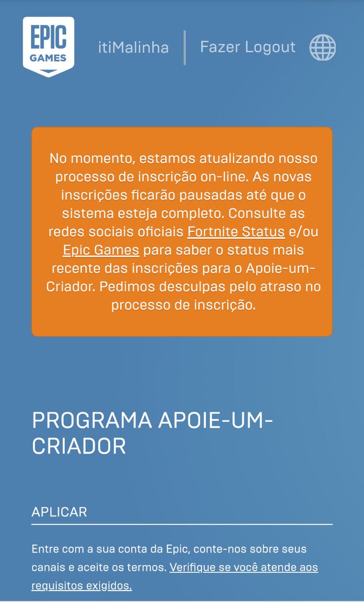 ItiMalinha's tweet photo. Quando isso vai voltar ao normal? Sou criador de conteúdo e só queria meu codigo 🥺 @Brasil_Fortnite @FortniteStatus @FNStatusBR @FortniteGame https://t.co/XzjiRaS6gu