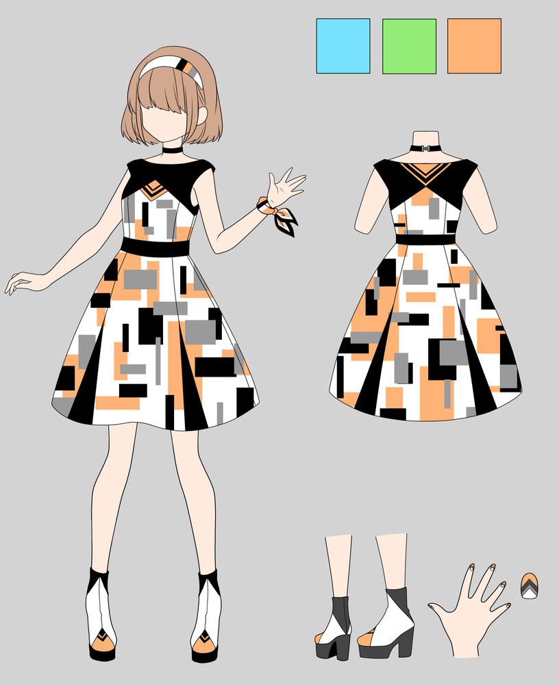 蜷川加乃 パレットプロジェクト Alt Vtuber さんの新ユニットsputrip衣装デザイン 小物モデリング テクスチャ制作を担当致しました 今回はランダムな四角を組み合わせた柄のシンプルなワンピース と言うオーダーでしたので 直線的なデザインであり