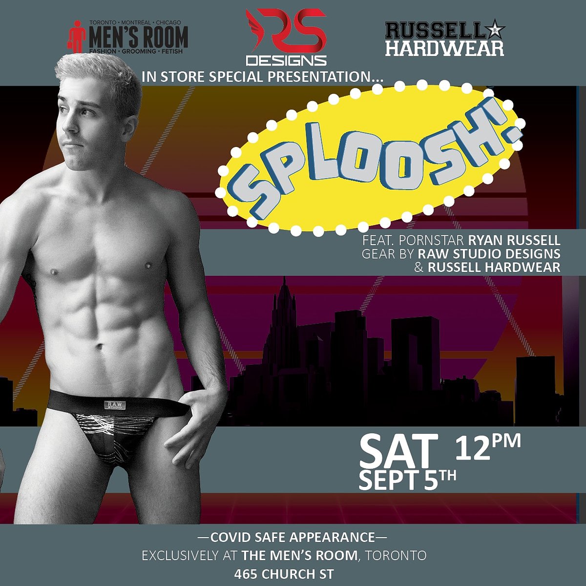 rawstudiodesigs's tweet photo. Come say Hi Toronto!!! Today!!! Sat Sept 5th at 12p.m. @mensroomtoronto
Raw Studio Designs One day only promo and giveaways in collaboration with @ryanrussellxxx
#rawstudiodesigns #ryanrussell #sploosh #instorepromo #jockstraps https://t.co/smZYKXO58R