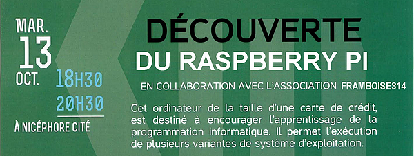 framboise314's tweet photo. Conférence/débat le 13 oct 2020 18H30 à @NicephoreCite  (34 quai Saint Cosme 71100 Chalon-sur-Saône) avec des projets @Raspberry_Pi et conférence débat : applications es #makers et industrie, + la formation, comme ordinateur personnel ou pour découvrir la programmation. https://t.co/NmGnqw2YOZ