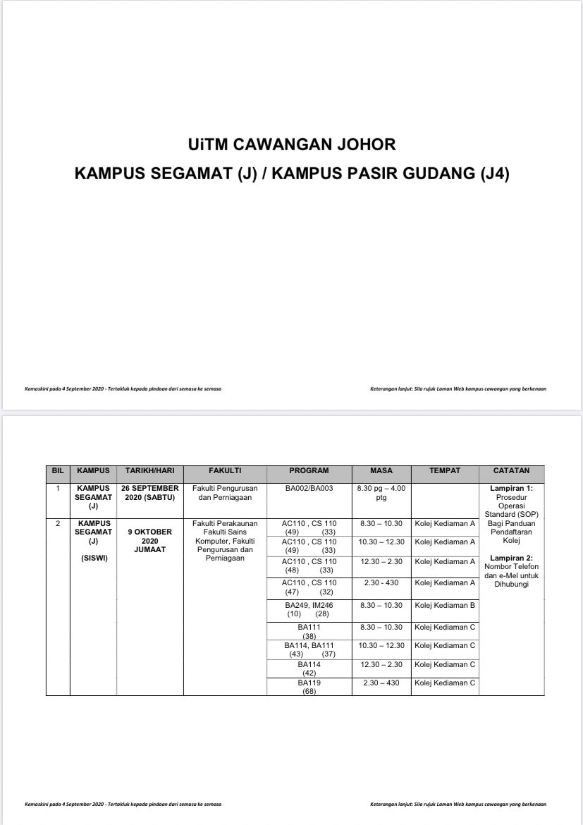mppuitmcj's tweet photo. Jadual Lengkap Tarik Pendaftaran Kolej Pelajar Baharu Pra Diploma/Diploma/Sarjana Muda Sesi 1 2020/2021 Oktober 2020 https://t.co/LAv16rKLtn