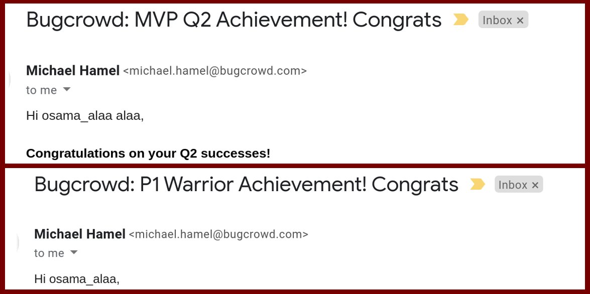 Alhamdulillah, P1 Warrior and MVP Q2 Achievements 

Thanks <a href="/Bugcrowd/">bugcrowd</a> 

bugcrowd.com/blog/congratul…

bugcrowd.com/blog/congralat…