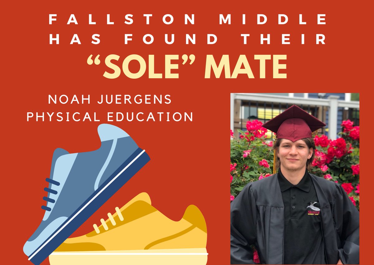HCPSRecruiter's tweet photo. Fallston Middle School has found their “sole” mate! Noeh Juergens will be teaching Physical Education. Welcome to @HCPSchools Noah! @joseph_harbert #HCPSchoosetoshine #hcpsmoves https://t.co/BdGT5oA04D