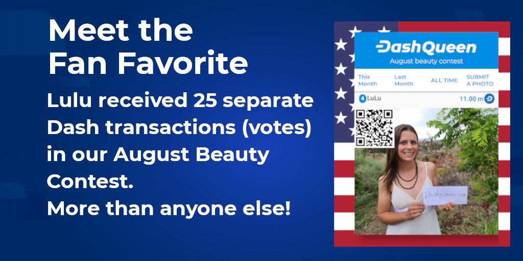 dashqueenapp's tweet photo. The contestant who earns the most #Dash wins the #dashqueen #contest. Today we're honoring the contestant who received the most separate dash transactions.
#cryptocurrency #fanfavorite #crypto #CryptoTwitter #cryptonews #beauty #pageant #cryptolife #cryptobabe #cryptogirl https://t.co/Go3TFXL8CE
