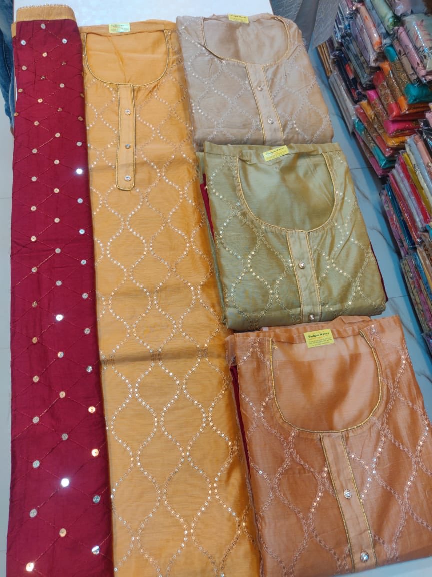 1. Chanderi silk dress material set with lining n chiffon dupatta work 12502. Chanderi silk with dupatta work 9503. Chanderi silk with dupatta work 9504. Cotton sets with cotton dupatta 750