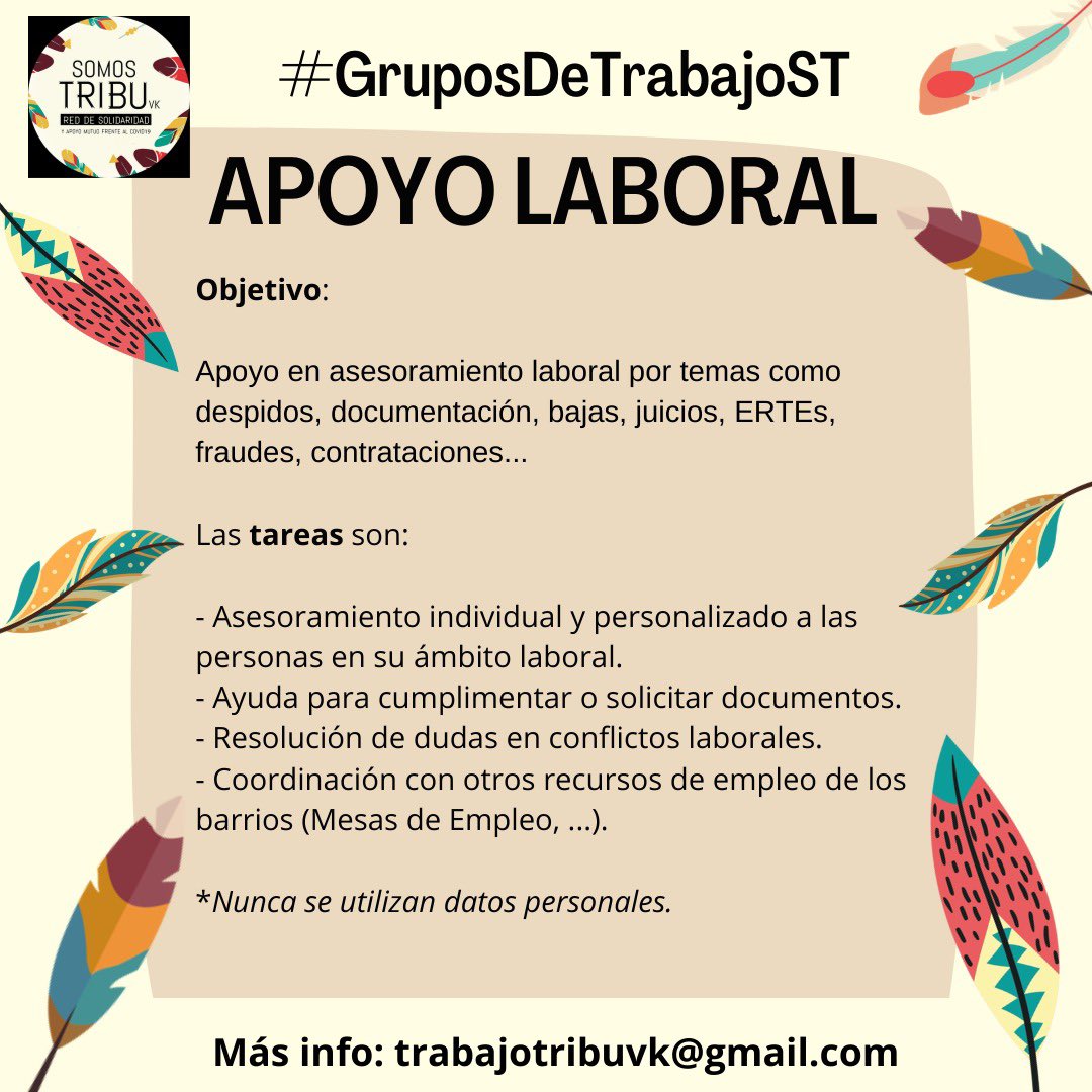 SomosTribuVK's tweet photo. Las vecinas de Vallekas no solo se han organizado en despensas solidarias, también en diversos grupos de trabajo. 
En esta ocasión los grupos relacionados con el empleo, visita la web donde vamos subiendo ofertas 👉🏽  https://t.co/hANlNPzHso 
#GruposDeTrabajoST #TodasSomosTribu https://t.co/cenLsTJhee