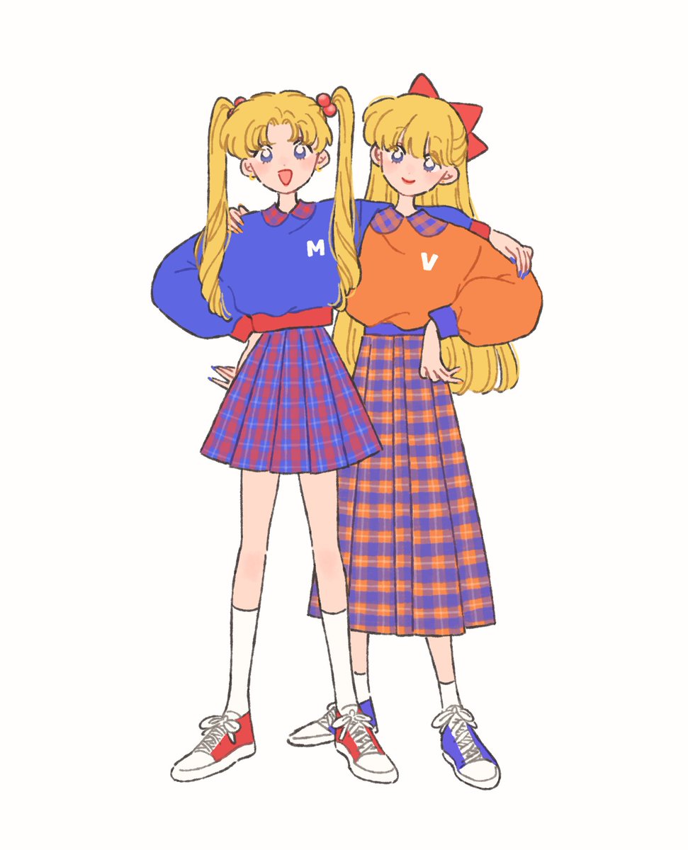 aino minako ,tsukino usagi multiple girls skirt 2girls blonde hair plaid skirt long hair plaid  illustration images