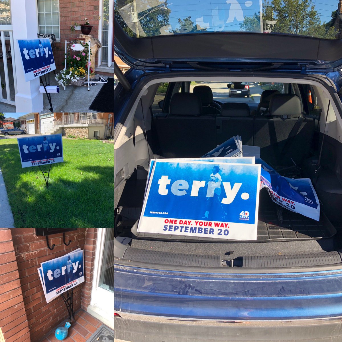 TerryFoxScarb's tweet photo. Yesterday we were out & about, criss-crossing #MyScarborough to drop off this yearโs lawn signs. ๐โ๏ธโ
Did you get yours? Letโs see a #SelfieWithYourSign ๐ธ๐Thanks for all of your support, Scarborough looks even more beautiful with #TerryFoxRun signs sprinkled throughout โค๏ธ๐๐จ๐ฆ https://t.co/gDxI7xWM8l