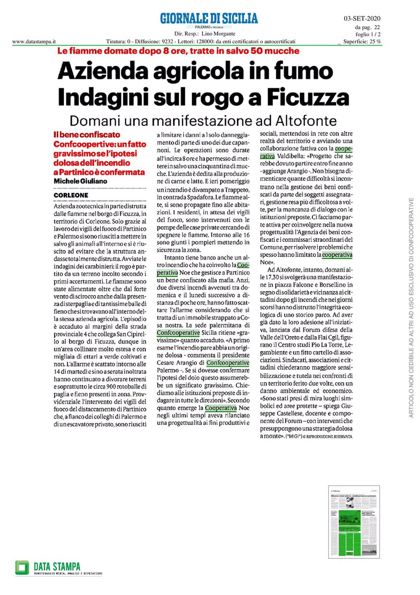 Confcooperativ1's tweet photo. #costruttoridibenecomune quando si lavora al riscatto socioeconomico di un territorio oppresso dalla mafia Ferma condanna di #ConfcooperativePalermo #Sicilia #Nazionale per il vile attentato subito dalla Cooperativa NoE di Partinico, A loro solidarietà e sostegno incondizionati https://t.co/HC12KrqAXc