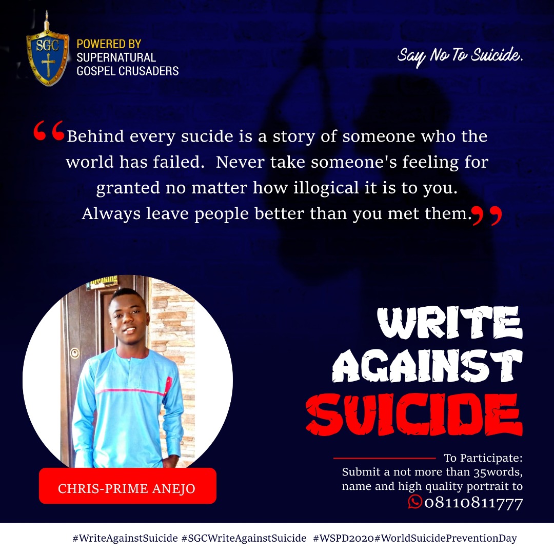 sgcministry's tweet photo. WRITE AGAINST SUICIDE
DAY 5.
#SayNoToSuicide #WriteAgainstSuicide #sgcwriteagainstsuicide #WSPD2020 #spokenword #poetry @CrusaderHenry @callmewale @ololaXsmile @Yetunde_mabel https://t.co/cUvY22OtTG
