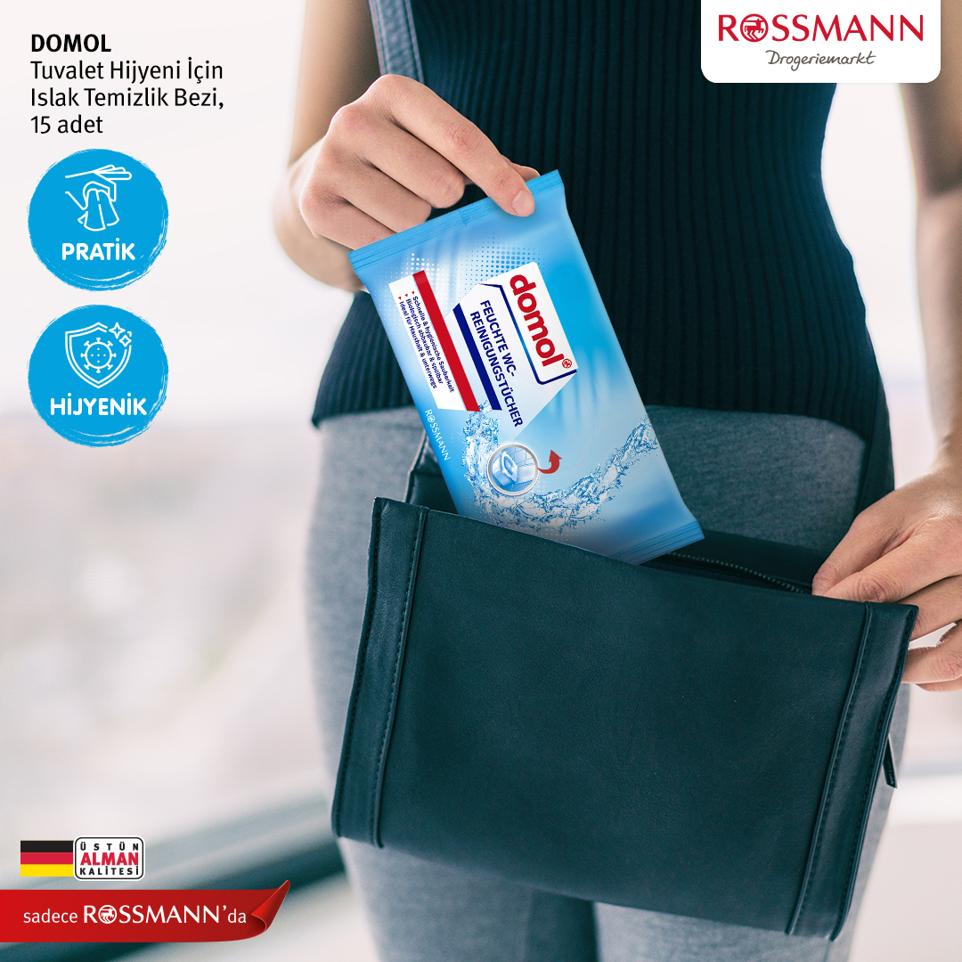 RossmannTurkiye's tweet photo. Çantanızdan ayırmak istemeyeceğiniz pratik, hijyenik temizlik ➡️ Domol Tuvalet Hijyeni için Islak Temizlik bezi ile artık dışarda da içiniz rahat 😊 #Rossmann #SadeceRossmannda #Domol https://t.co/fEuk7epdd2