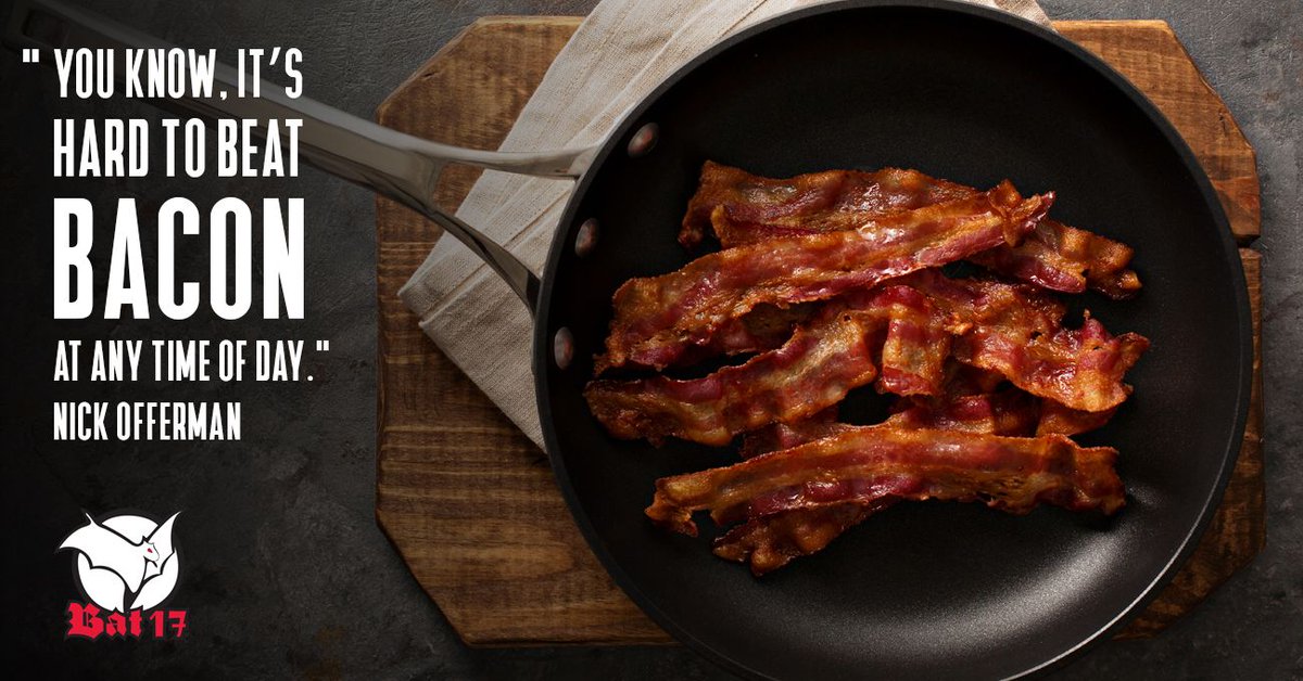 Happy National Bacon Day! 
 
Bat 17 serves breakfast daily until 10 PM, Sunday - Thursday, &amp; until 11 PM on Fridays &amp; Saturdays. Catered breakfast trays &amp; baskets are also available for pre-order. View our menu online at bat17evanston.com/breakfast.html.
 
#Bat17 #NationalBaconDay #Bacon