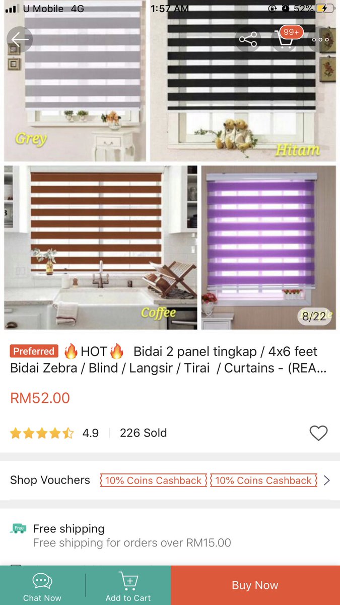 21) BLIND CURTAIN This one pulak jenis blind curtain. Yang ni sesuai pakai utk menggantikan langsir. Mudah & senang nak pasang. Letak kat dapur or bilik memang ngam  This one takperlu cuci just lap je.  https://shopee.com.my/product/28310733/1915251594?smtt=0.0.9