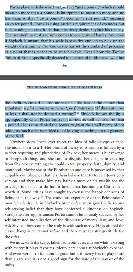 This whole section of the play is, at least in part, a careful examination of Christian theology, of Pauline doctrine, of the law and the circumcised heart. And how miraculous iti s how Portia makes a mockery of the law!