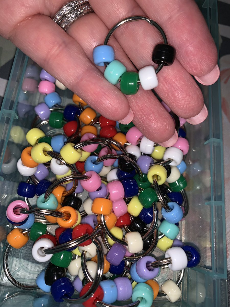 Matti and I spent the morning making ‘fidget rings’ that students can put on their lanyards. Since we can’t do fidget baskets, this was an inexpensive way to make individual ones. So ready for kids to be back on Tuesday 🤩 #readyforfacetoface #fidgetrings