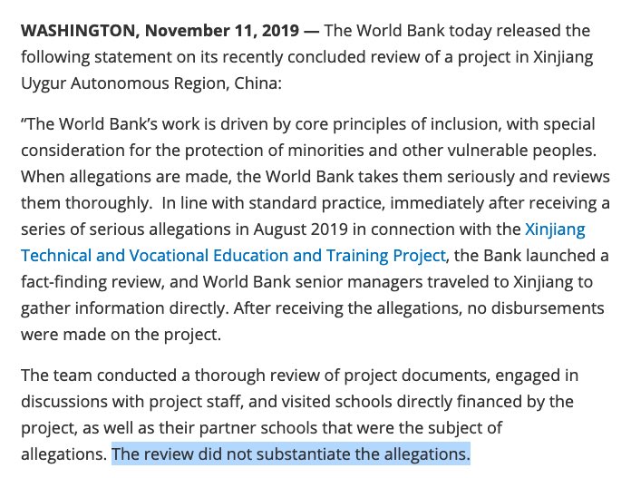 “Why hasn’t the UN investigated?” The UN visited twice in 2019 against the wishes of US and EU (who declined the offer to investigate) https://www.reuters.com/article/us-china-rights-un/china-says-reached-broad-consensus-with-u-n-after-xinjiang-visit-idUSKCN1TH00T https://sc.mp/qz353q So has the World Bank, a Western institutionThen the UN visited again in July 2020 (thread)  https://twitter.com/caoyi170610/status/1301467901526814720