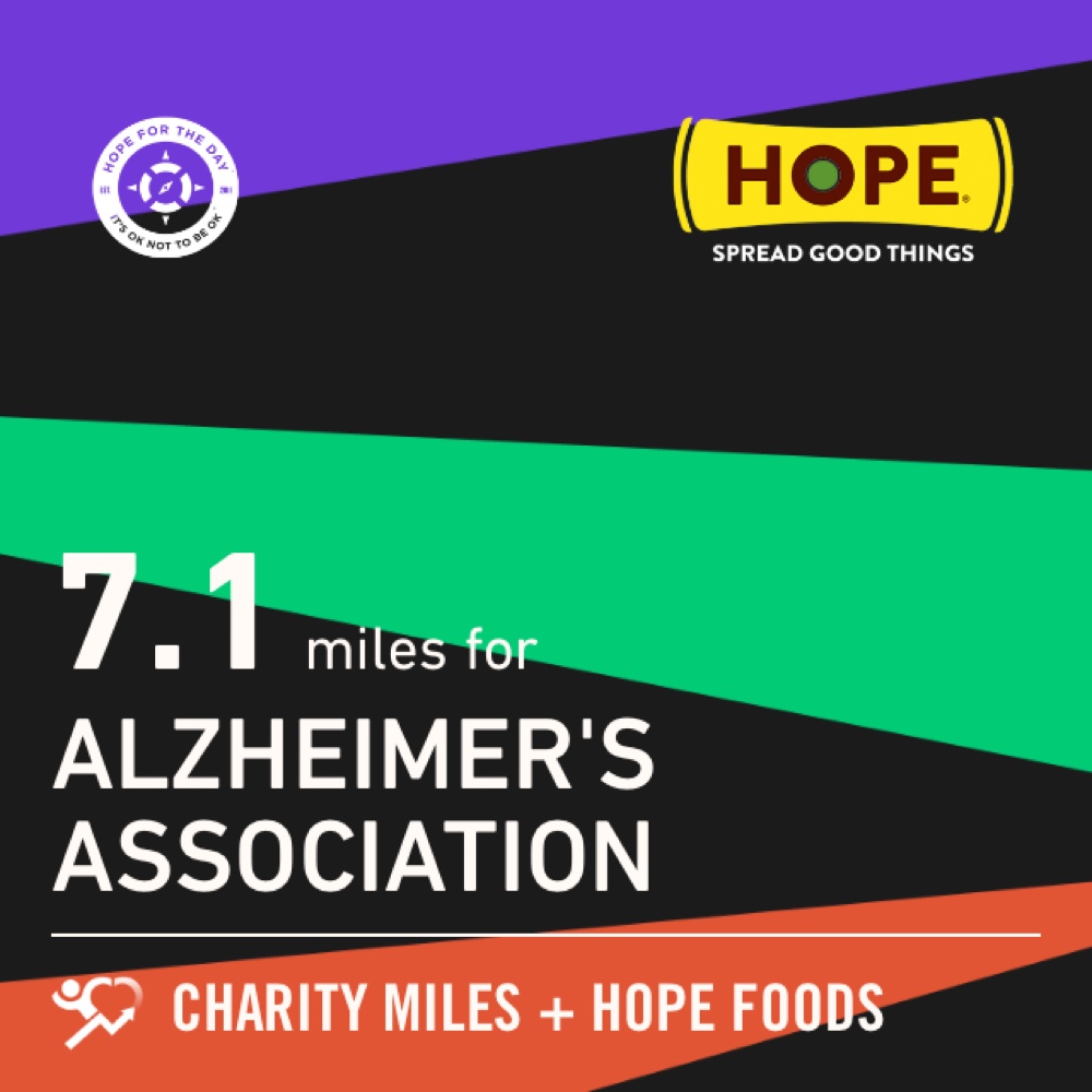 7.1 <a href="/CharityMiles/">Charity Miles</a> for <a href="/alzassociation/">Alzheimer's Association</a>. Thx <a href="/HopeHummus/">Hope Foods</a> for sponsoring me! #SpreadHope #HopeForTheDay