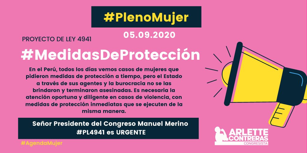 arlettecontrers's tweet photo. Estamos en modo #PlenoMujer. En el Perú más de 1300 mujeres han sido víctimas de #feminicidio en una década. Es URGENTE la inclusión de #MedidasDeProtección a tiempo y efectivas. Señor Presidente del @congresoperu @MerinoDeLama invoco incluya el #PL4941 en agenda #AgendaMujer https://t.co/ynUiIeqpFB